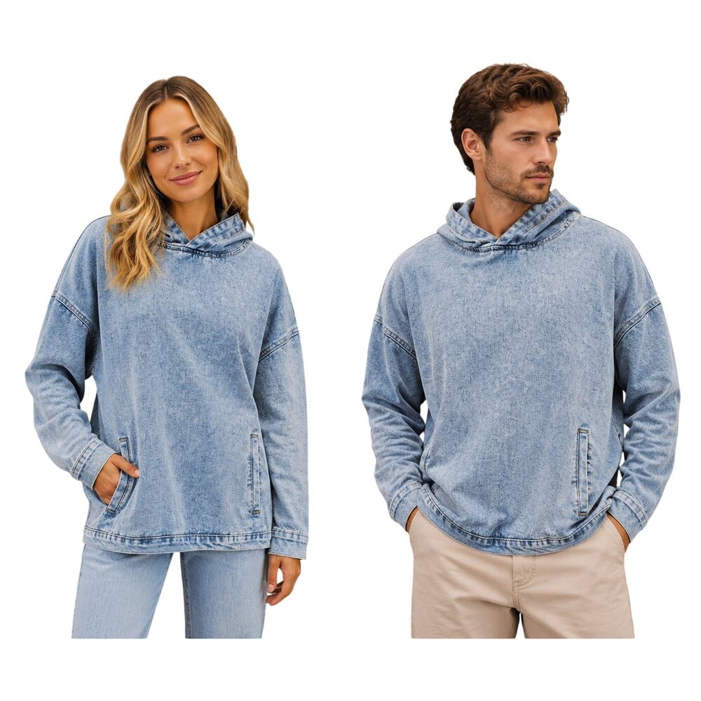 EUC sz 2XL slub denim pocket popover w/ hood  heavy weight unbranded unisex